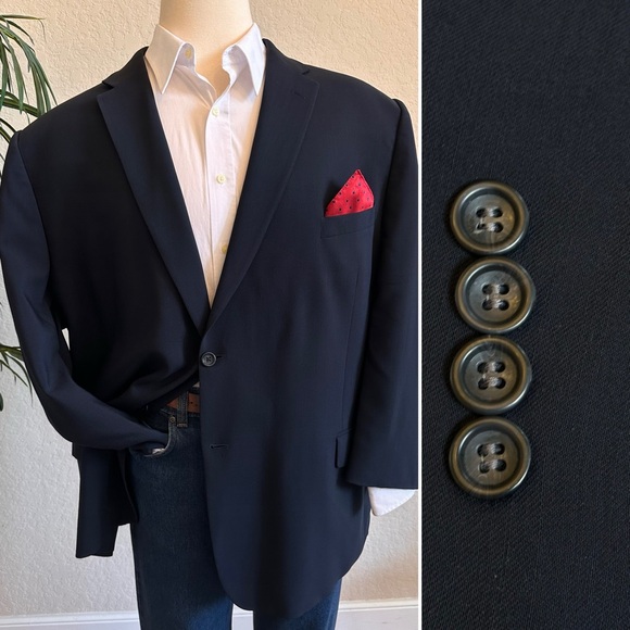 JOSEPH FEISS MENS BLAZER SIZE 54 NAVY BLUE SPORT COAT BIG 2 BUTTON SUIT JACKET